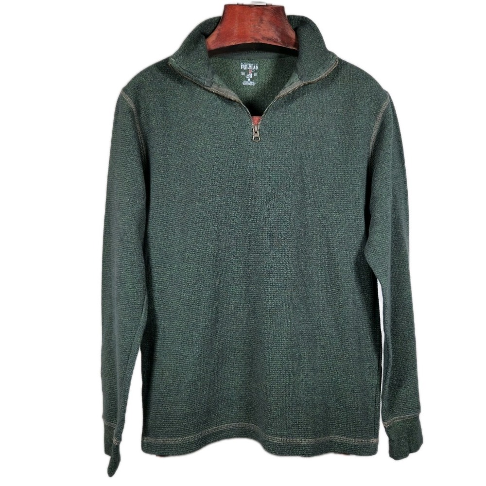 Red Head Sweater Mens QTR Zip Waffle Knit Pullover Green Size Medium